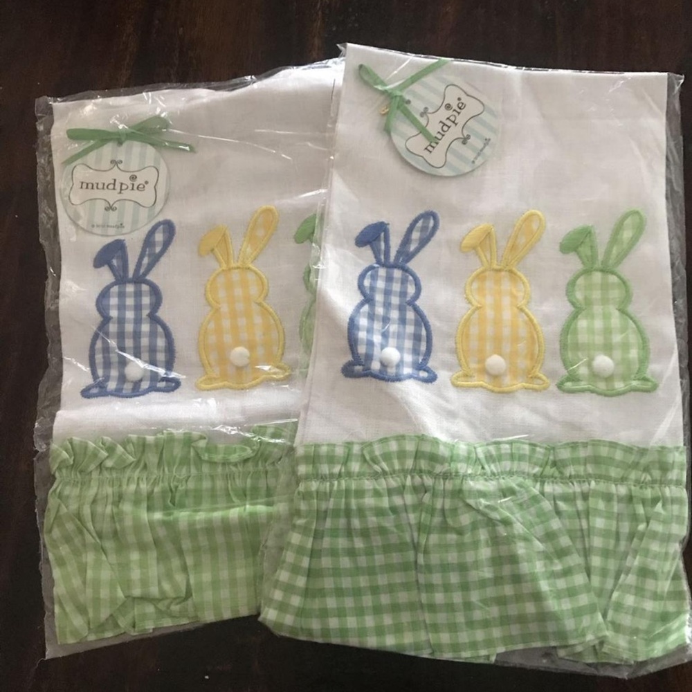 New Mud Pie Set of 2 Linen Easter Hand Towels